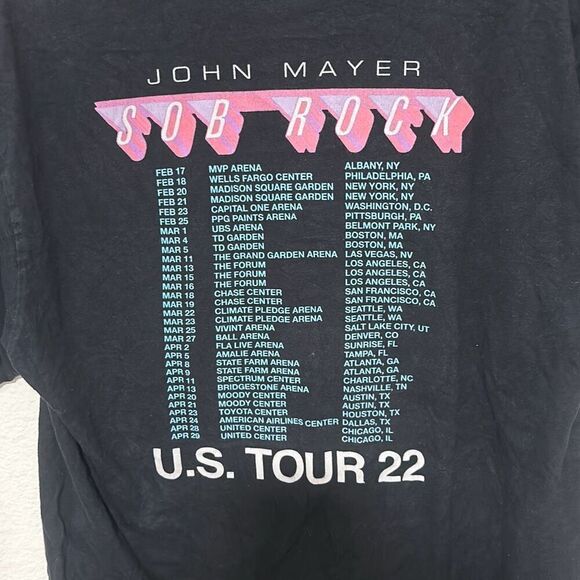 Gildan Hammer Mens Black John Mayer U.S Tour 2022 Cotton T-Shirt Size Large - Picture 7 of 7